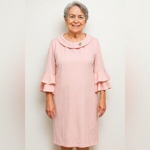 Jessica Rose Soft Pastel Pink Decorative Button Ruffle Cuffs Dress Women Size 12